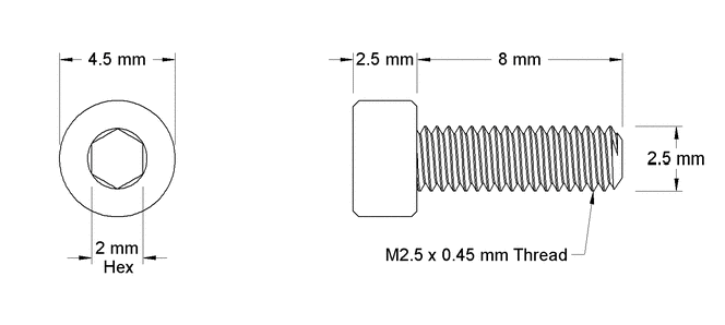 M2.5-0.45 x 8 mm Fully Threaded Socket Head Cap Screws Coarse 18-8 Stainless (100/Pkg.)