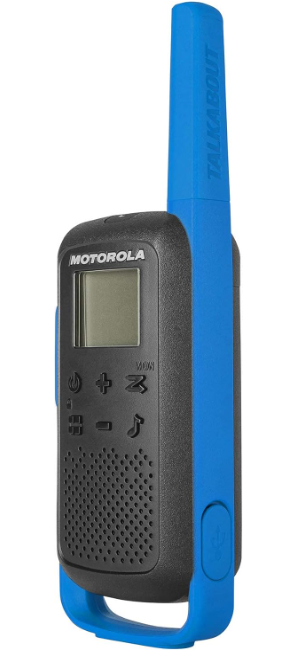Motorola T270 Talkabout, Two-Way Radios, Rechargeable, 22 Channel, 25 Mile, Black W/Blue, 2 Pack