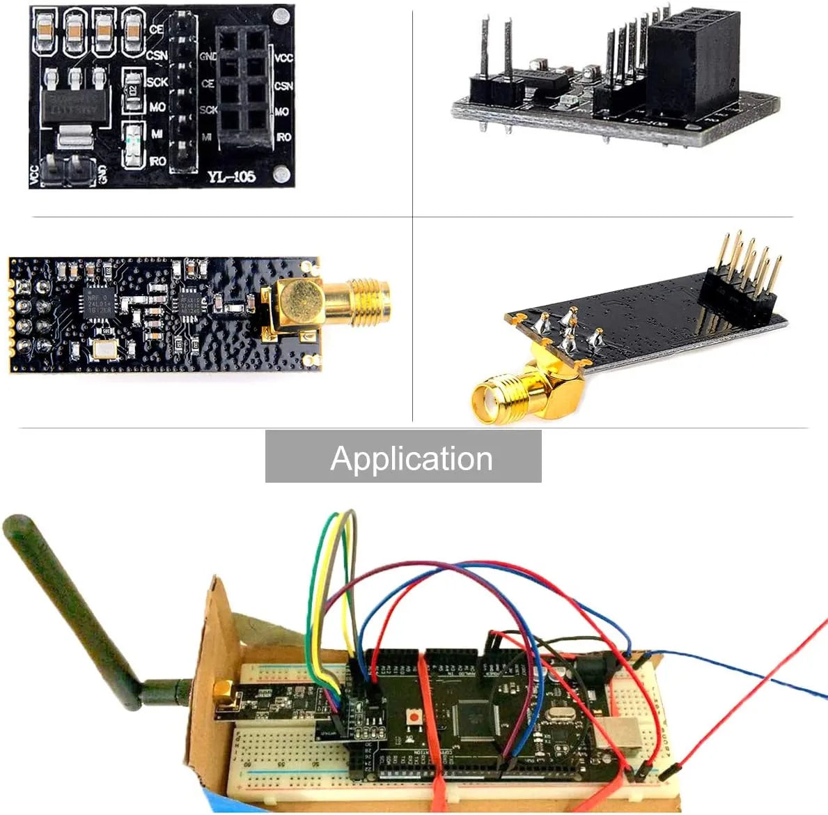 NRF24L01+PA+LNA Wireless Transceiver RF Transceiver Module 2.4G 1100m with Antenna and 3pcs NRF24L01+ Breakout Adapter with 3.3V Regulator on-Board for Ar duino
