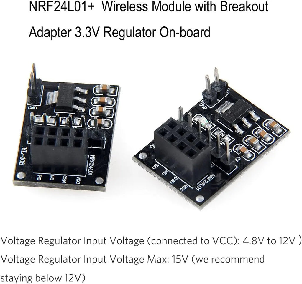 NRF24L01+PA+LNA Wireless Transceiver RF Transceiver Module 2.4G 1100m with Antenna and 3pcs NRF24L01+ Breakout Adapter with 3.3V Regulator on-Board for Ar duino