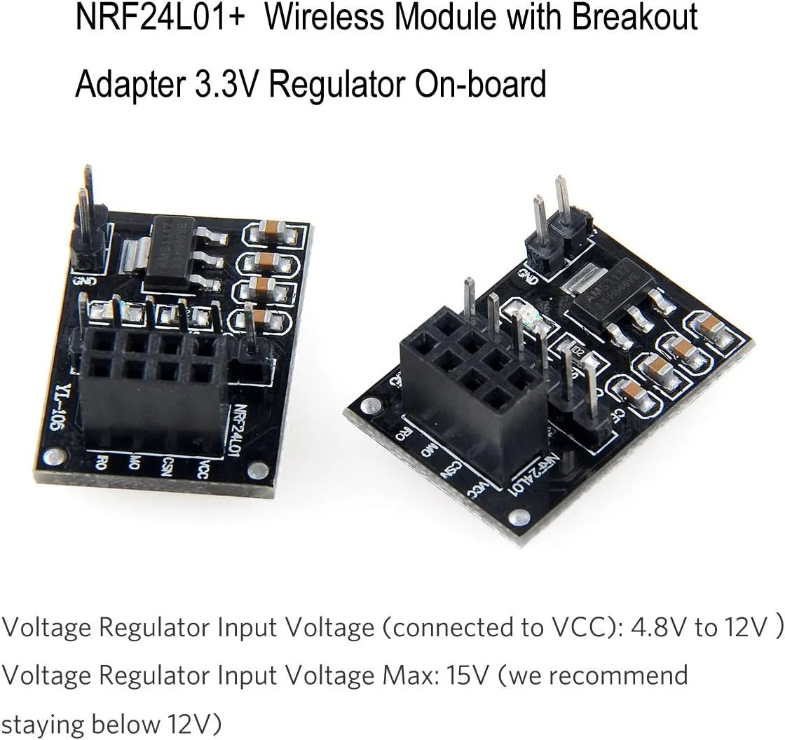 NRF24L01+PA+LNA Wireless Transceiver RF Transceiver Module 2.4G 1100m with Antenna and 3pcs NRF24L01+ Breakout Adapter with 3.3V Regulator on-Board for Ar duino